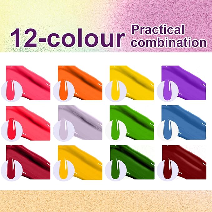 Gradient Painting Gel, 12 Bright Colors Ombre Gel Nail Polish for Pigmented Pat Painting Nails Aura Nails, French Manicure DIY Nail Art,Long-lasting Soak of UV Palette Electric Carnival