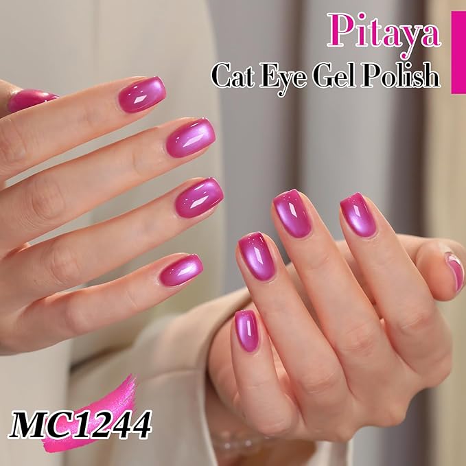 Double Rhythm 0.5 OZ Cat Eye Gel Polish with Magnet 15ML Same Color Same Bottle Holographic Glitter Shimmer Translucent Jelly Color Magnetic Polish (Glass Purple-MC1244)