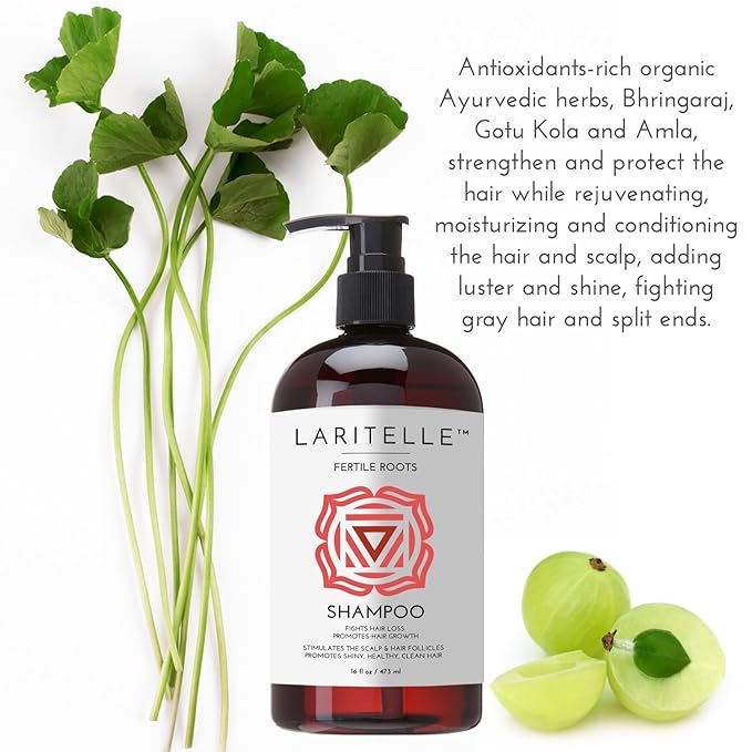 Laritelle Organic Hair Growth Shampoo 17.5 oz – Fortifying & Strengthening with Ayurvedic Herbs, Lavender, Ginger, Rosemary, Patchouli, Clove – Reduces Shedding, Promotes Growth – Vegan, Made in USA