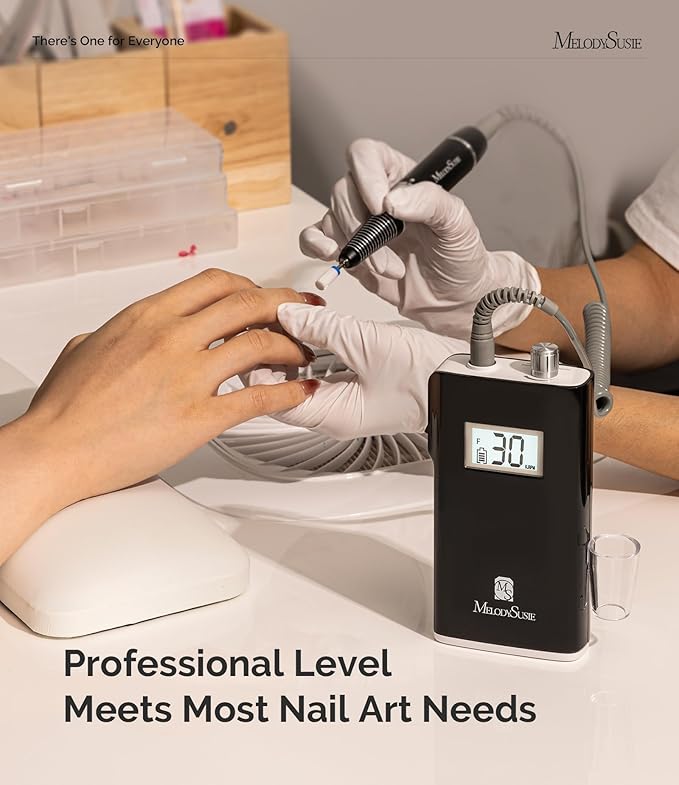 MelodySusie Professional Rechargeable 30000 RPM Nail Drill,SC320H Portable Electric E File Scamander, Acrylic Gel Grinder Tools with 6 Bits and Sanding Bands for Manicure Pedicure Carve Polish(Black)