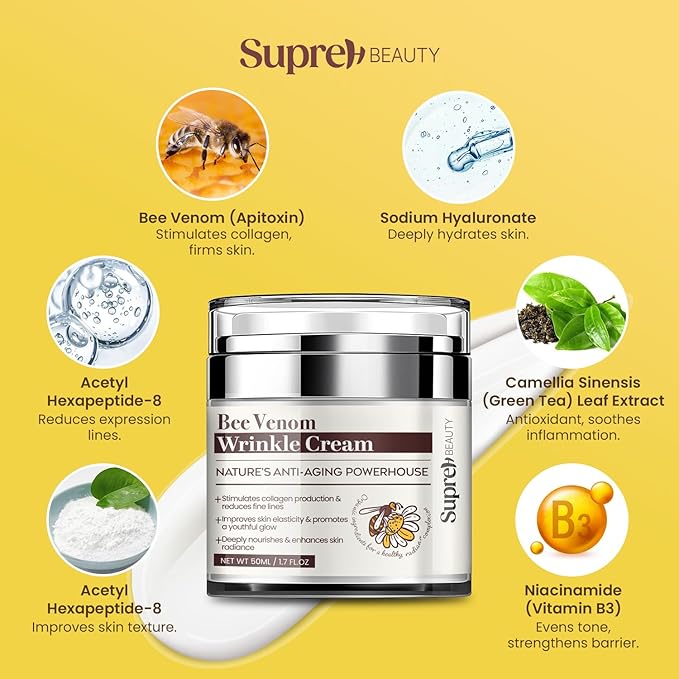 Bee Venom Wrinkle Cream: Wrinkle Cream for Women with Bee Venom Hyaluronic acid Niacinamide and Peptides - for fine lines and face firming 50ML