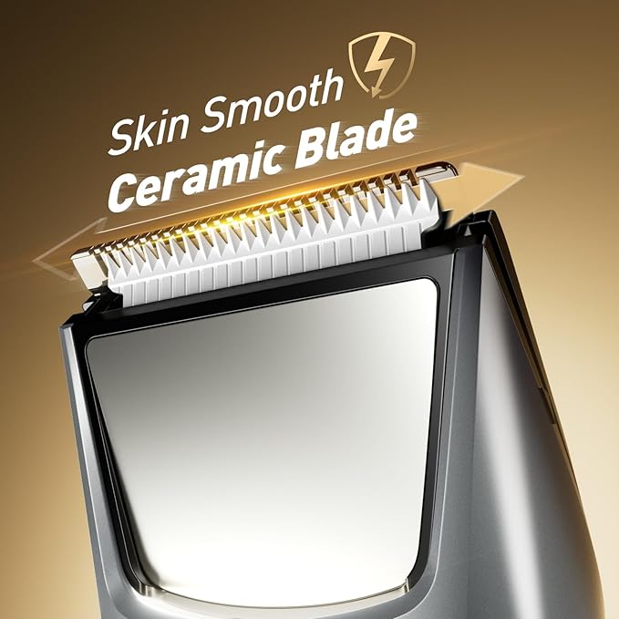 Body Hair Trimmer for Men: Pubic Hair Trimmer with Mirror & LED Light - Electric Ball Shavers with Ceramic Blades & Travel Lock - Body Groomer IPX7 Waterproof Wet/Dry Use for Groin/Chest/Legs