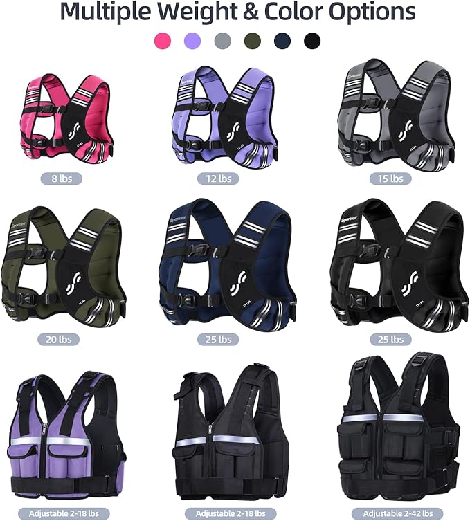 Sportneer Weighted Vest Woman: 8lb/12lb/15lb/20lb/25lb Weight Vest with Detachable Phone Bag, Adjustable Women Weighted Vest Rucking Vest for Walking Strength Training Muscle Building Weight Loss