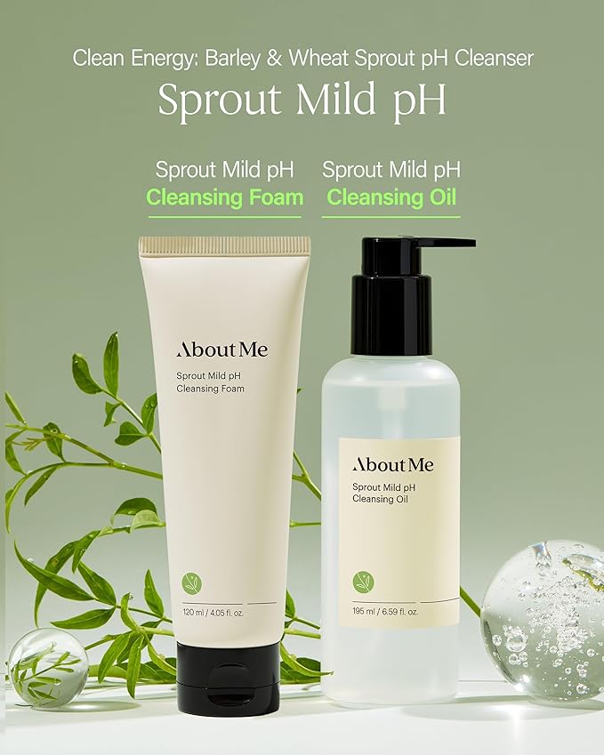 About Me Sprout Mild pH Cleansing Oil – Korean Single Step Oil Cleanser for Sensitive Skin – Daily PHA Gentle Exfoliation with Wheat & Broccoli Sprout – Korean Skin Care – 6.59oz, 195ml