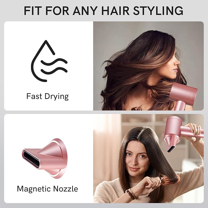 Cordless Ionic Hair Dryer with Digital Screen, 4 Mode Charging Blow Dryer with Magnetic Nozzle, Travel Hair Dryer for Women Kids Outdoor Camping Beaches (Pink)