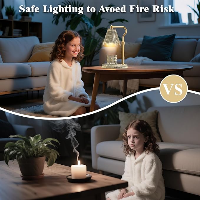 Candle Warmer Lamp with Adjustable Height - Flameless 4-Level Dimmable Wax Warmer, Timer Function & Stylish Design in Multiple Colors（Transparent）