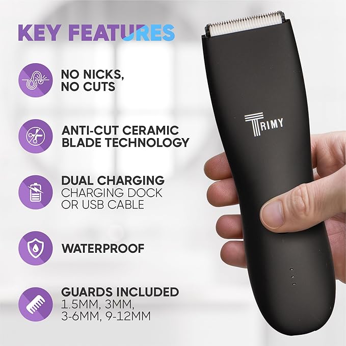 Body Hair Trimmer for Men and Women, Ball and Groin Trimmer, Bikini Trimmer, Pubic Hair, Manscaper, Waterproof, Wireless Grooming, Body Shaver, Manscape (Black)