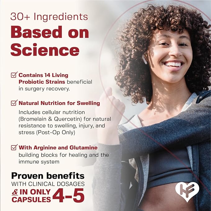 HealFast Complete Surgery & Injury Recovery Supplement: for Wound, Scar Treatment & Bruising w/Vitamins, Bromelain, Quercetin & Probiotics (Pre+Post Op)