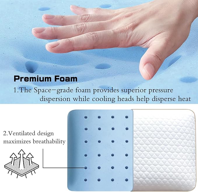 Memory Foam Pillows Standard Size, Medium Firm Pillow for Sleeping, Orthopedic Bed Pillow for Side, Back Sleepers, Ventilated Gel Foam Pillow with Washable Cover, 23.6" x 15.7"x 5.1"