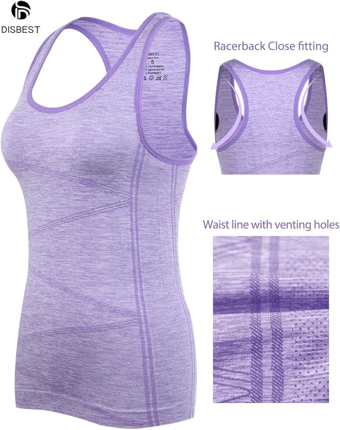 Disbest Yoga Tank Top, Women's Performance Stretchy Quick Dry Sports Workout Running Top Vest with Removable Pads