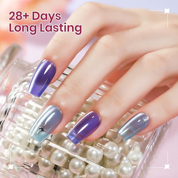 24 Colors Cat Eye Gel Nail Polish Set, Summer Magnetic Nail Gel Polish Silver Nude Pink Blue Cateye Gels for Nails Varvish Home DIY