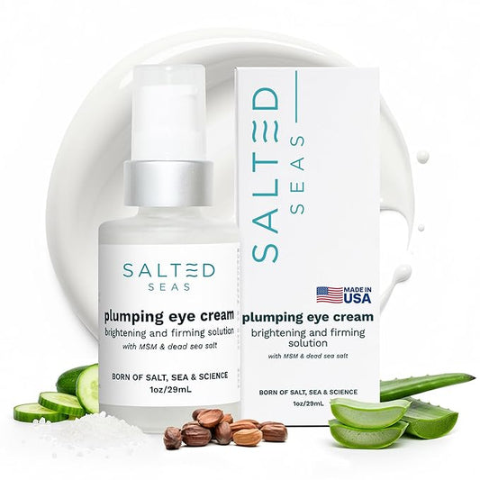 Plumping Eye Cream – Made in USA - Hydrating, Firming, Brightening Under Eye Treatment for Dark Circles, Puffiness & Fine Lines – Anti-Aging Skincare with Ocean Minerals & Hyaluronic Acid