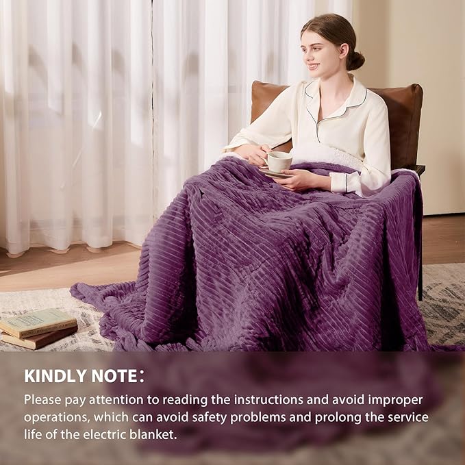 Homemate Electric Heated Blanket King Size - 100"x90" Heating Blanket King Size Dual Control 1/2/4/6/8 Hours Auto-Off 10 Heat Level Over-Heat Protection Soft Flannel Sherpa ETL Certification