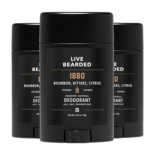 Live Bearded Men's Deodorant - Long Lasting, Aluminum Free, All Natural, Activated Charcoal Deodorant for Men, Travel Size - 1880, 3 Stick
