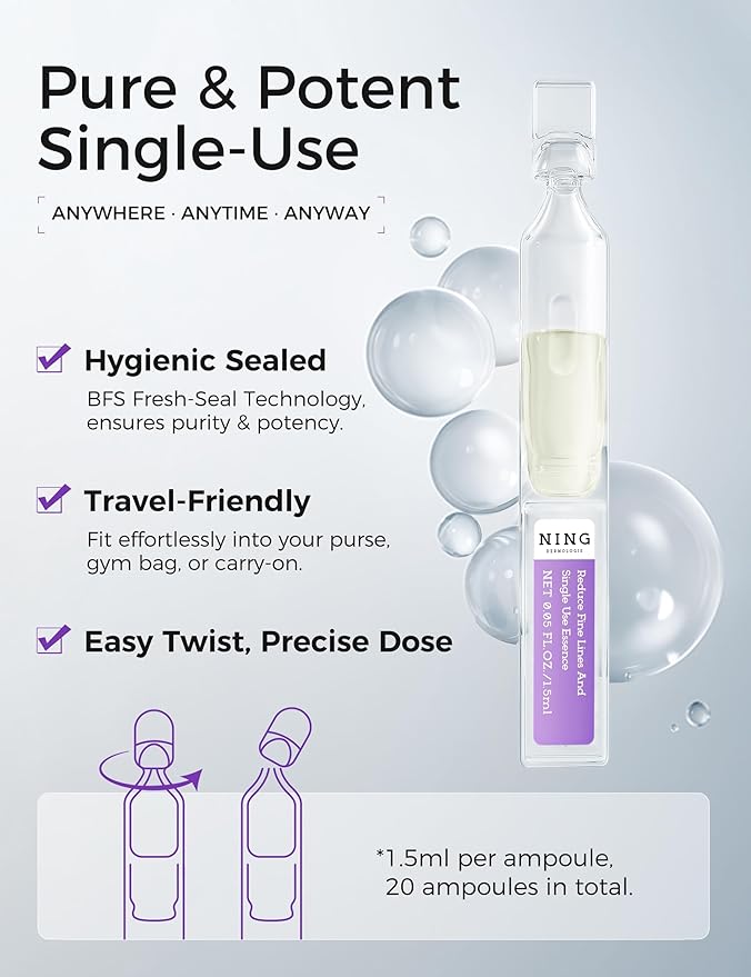 Peptides Serum for Face with Retinol, Niacinamide, Panthenol, VC-IP - Anti-Aging Ampoules for Wrinkles Dark Spot&Reduce Fine Line - Single-Use Vials|Korean Skin Care 0.05 fl.oz x 20ex