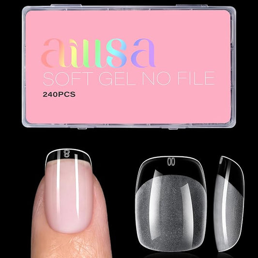 AILLSA Short Square Nail Tips, Fake Thickened Half Matte Nails Tips, Pre-shaped Press on False Nail Tip for Nail Salon 240PCS 15 Sizes with Storage Box