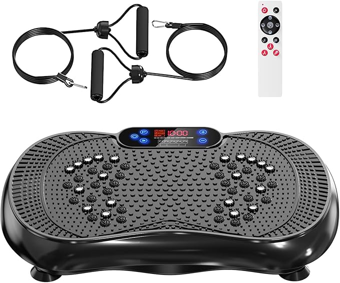 Vibration Plate Exercise Machine, Lymphatic Drainage Machine for Weight Loss, 100-Speed Platform with Remote & Bands, Quiet Full Body Vibrating Plate 500 Lbs Capacity Fitness Platform