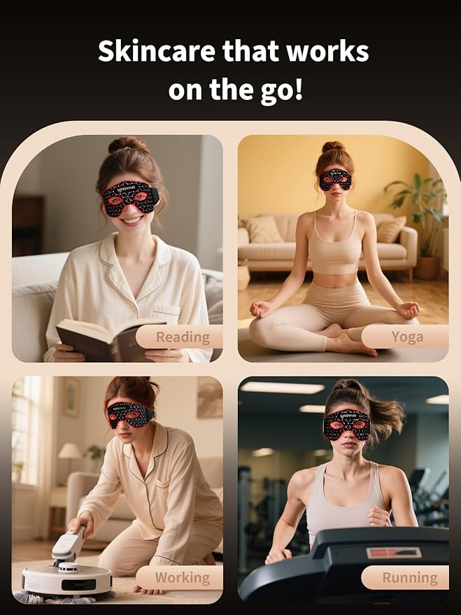 Red Light Therapy for Eyes, Portable Cordless Under-Eye Red Light Therapy Mask with NIR, 5 Modes with Timing Function, Rechargeable Eye Mask for Home Skincare