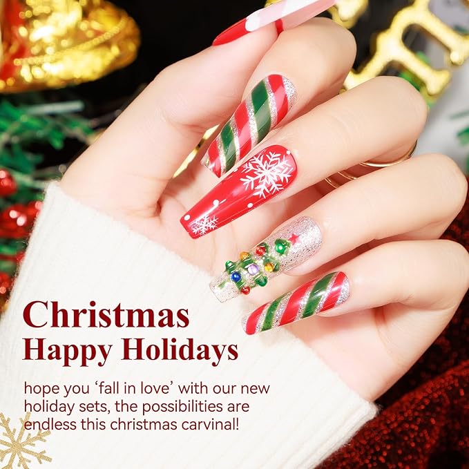 MIZHSE Christmas Gel Nail Polish, 6 Colors Sparkle Green Glitter Gold Silver Gel Polish Dark Green Red Gel Polish Kit, Long Lasting Soak Off Nail Art Manicure Home New Year Gift for Ladies