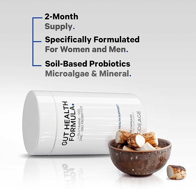 Codeage Gut Health Supplements Vegan Formula - L Glutamine, Zinc, Turkey Tail Mushroom Powder, Tonic Mushroom, Maitake, Micro Algae, Mineral, Licorice Root DGL - Probiotics, Prebiotics - 180 Capsules