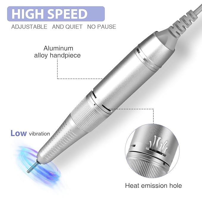 Rechargeable Nail Drill Machine, AZ GOGO 30000RPM Professional Portable Nail Drills for Acrylic Gel Nails - Cordless Electric Nail Drill with LCD Display (Purple)