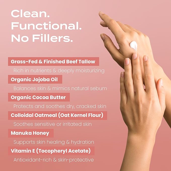 Body Restore Grass Fed Whipped Beef Tallow for Dry Skin, Face - Manuka Honey, Jojoba Oil, Christmas Stocking Stuffers, White Elephant, Birthday Gifts for Women, Men, Travel Essentials - Citrus