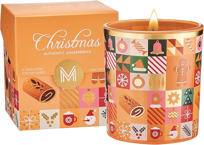 M&SENSE Gingerbread Cookie Christmas Candle, Natural Soy Wax 9.9oz 55 Hours Long Lasting Burn, Caramel Cinnamon Holiday Scented Candle for Home, Winter Scent Christmas Gift for Women Family Friends