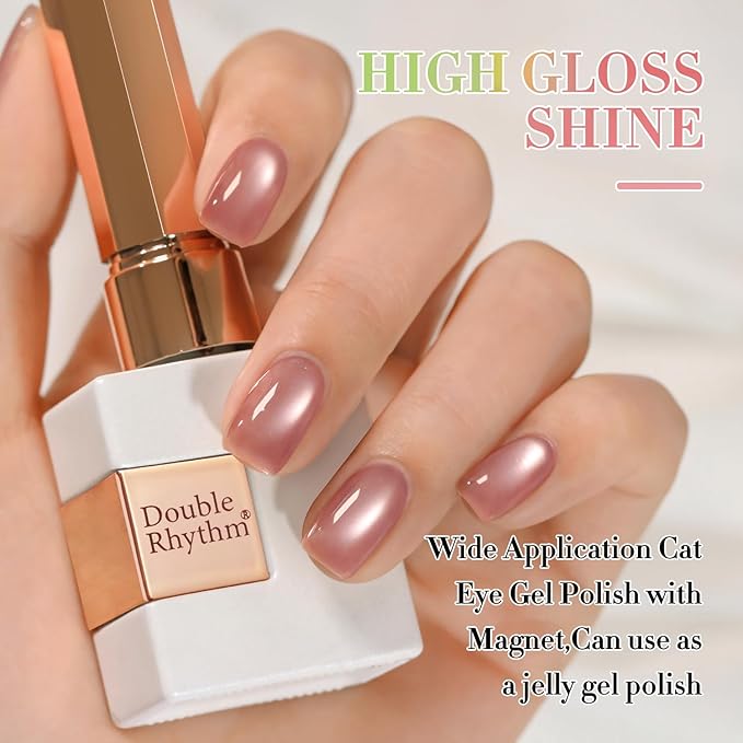 Double Rhythm Jelly Glass Cat Eye Gel Polish with Magnet 15ML Holographic Glitter Shimmer Translucent Sheer Color Magnetic Nail Polish Salon DIY at Home (Jelly Pale Purple-MC1100)