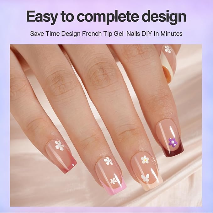 Vansiho French Gel Nails Kit - Short Square French Tip Press on Nails Kit, Nail Gel and Nail Lamp for Gift and Nail Art DIY