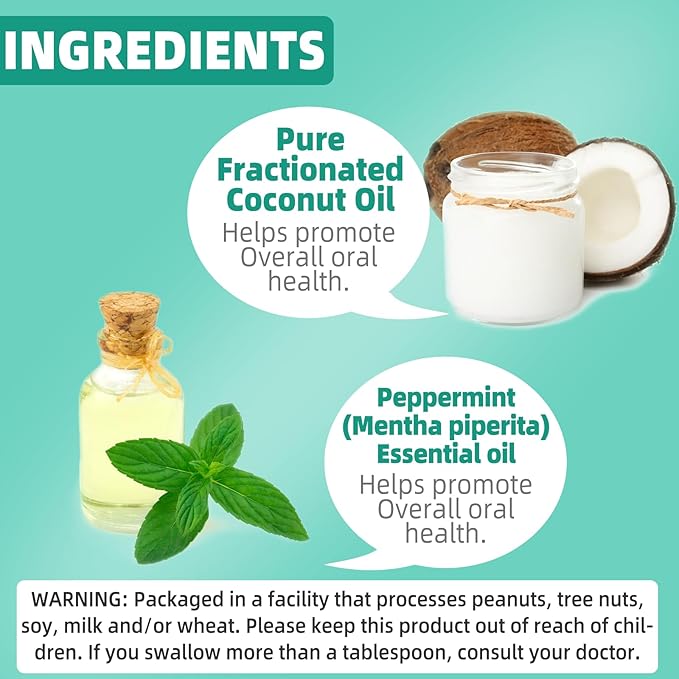 Coconut Oil Pulling for Fresh Breath and Oral Hygiene - Ayurvedic Expert Formulated | Supports Healthy Gums | Natural - Includes Tongue Scraper and Measuring Cup - 8 oz