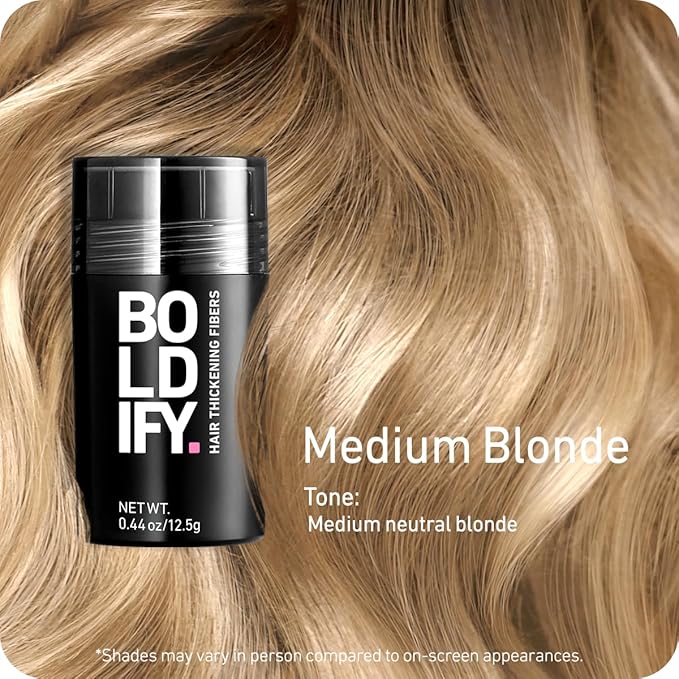 BOLDIFY Hair Fibers (12.5g) - Fill In Thinning and Fine Hair for an Instantly Fuller, Thicker Look - 14 Shades for Women & Men - Medium Blonde