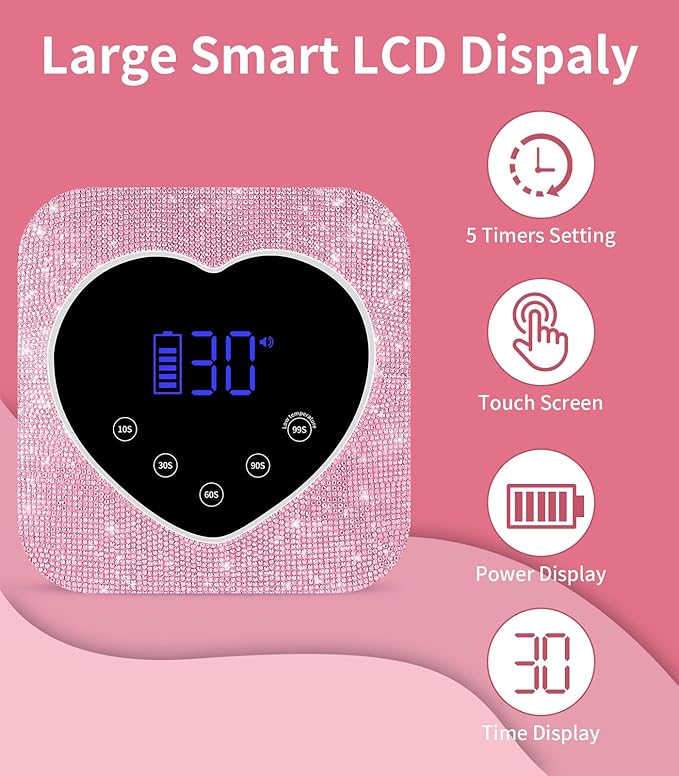 UV Light for Nails, 74W Cordless Rechargeable UV Nail Lamp, Fast Nails Dryer Curing Lamp for Salon & Home, Gel Nail Polish UV Light with 5 Timer Setting, Touch Control & Auto Sensor