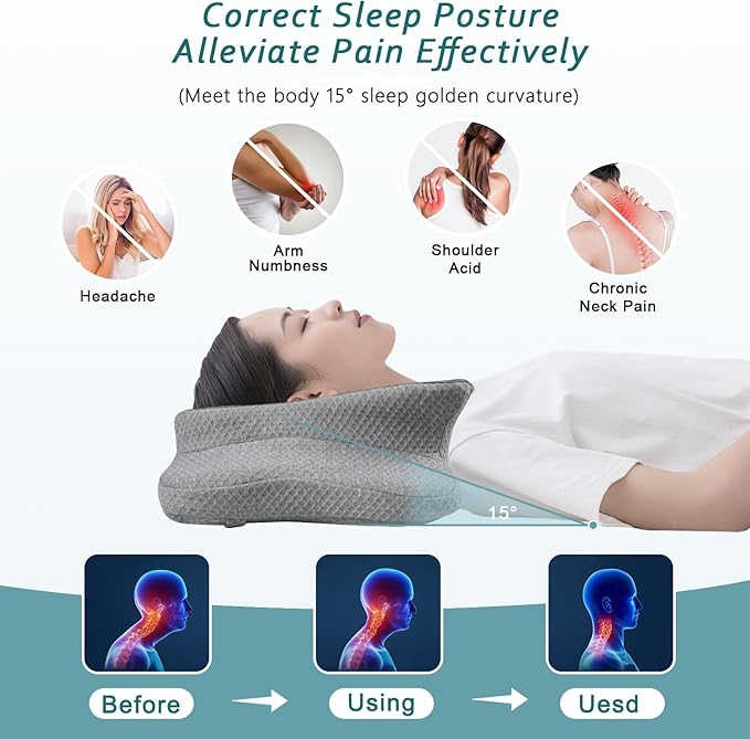 Cervical Neck Pillow for Pain Relief Sleeping, Contour Memory Foam Pillows, Ergonomic Side Sleeper Pillows for Adults, Orthopedic Neck Support Pillow for Back Stomach Sleepers-King Size