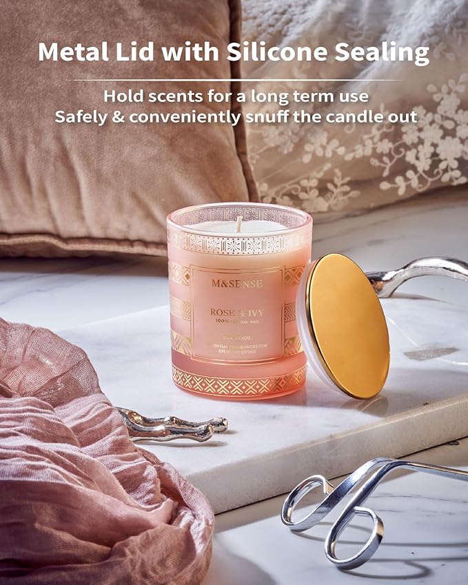 M&SENSE Rose Ivy Candle, Scented Candle Gifts for Women, 45 Hours Slow Burning Natural Soy 7.4oz, Stress Relief Luxury Aromatherapy Candles Home Decor, Christmas Thanksgiving Halloween Gifts for Her