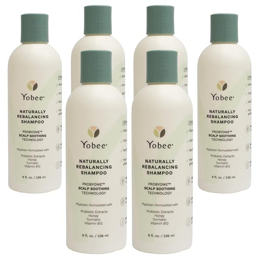 Yobee Naturally Rebalancing Shampoo | Dry, Flaky & Itchy Scalp Care with Para Probiotics, Organic Honey & Turmeric, Vitamin B12 & Oat Extracts | Dandruff & Psoriasis Relief (6 Bottles)