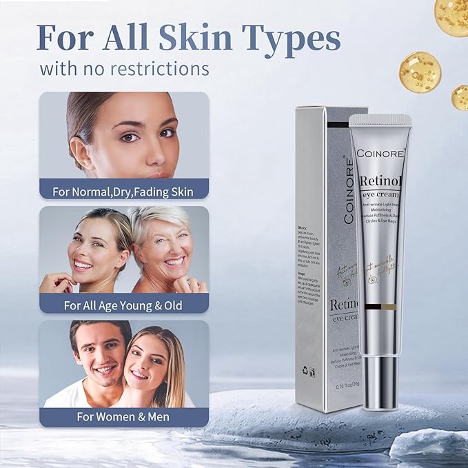 Retinol Under Eye Cream - Cream for Men & Women, Dark Circles, Puffiness & Wrinkles, Anti-Aging Eye Cream for Fine Lines, 0.7 Fl Oz