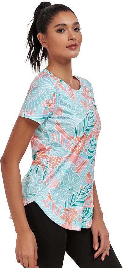 Women's Short Sleeve Workout Shirts Crewneck Sports Yoga Running Dry Fit Tops Side Split Tee