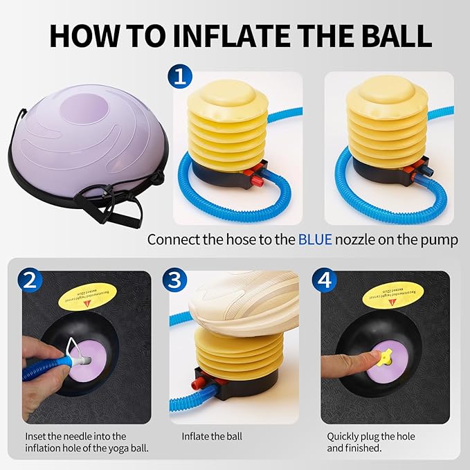 Half Balance Ball, 23 Inch Balance Ball Trainer with Foot Pump for Improving Balance Core Strength and Fitness, Balance Balls Perfect for Home Gym Workout Use