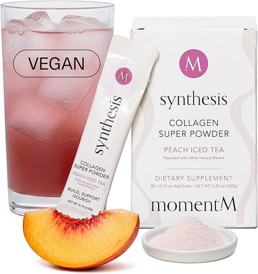 Synthesis Vegan Collagen Peptide Powder - Vegetarian Plant Based Collagen for Skin, Hair, Nails, Anti Aging, Muscles, Gut Health - Hyaluronic Acid, Biotin, Vitamin C, Antioxidants - 30 Stick Packs