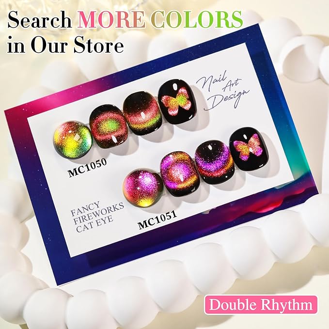 Double Rhythm 0.5 OZ Cat Eye Gel Polish with Magnet 15ML Holographic Glitter Shimmer Translucent Jelly Color Magnetic Polish Salon DIY at Home (Triple Light-MC1050)