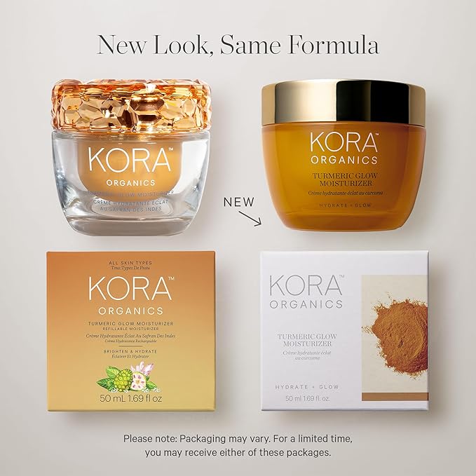 KORA Organics Turmeric Glow Moisturizer, Hydrate and Illuminate, Certified Organic, Cruelty Free, Refillable, 1.69 fl oz