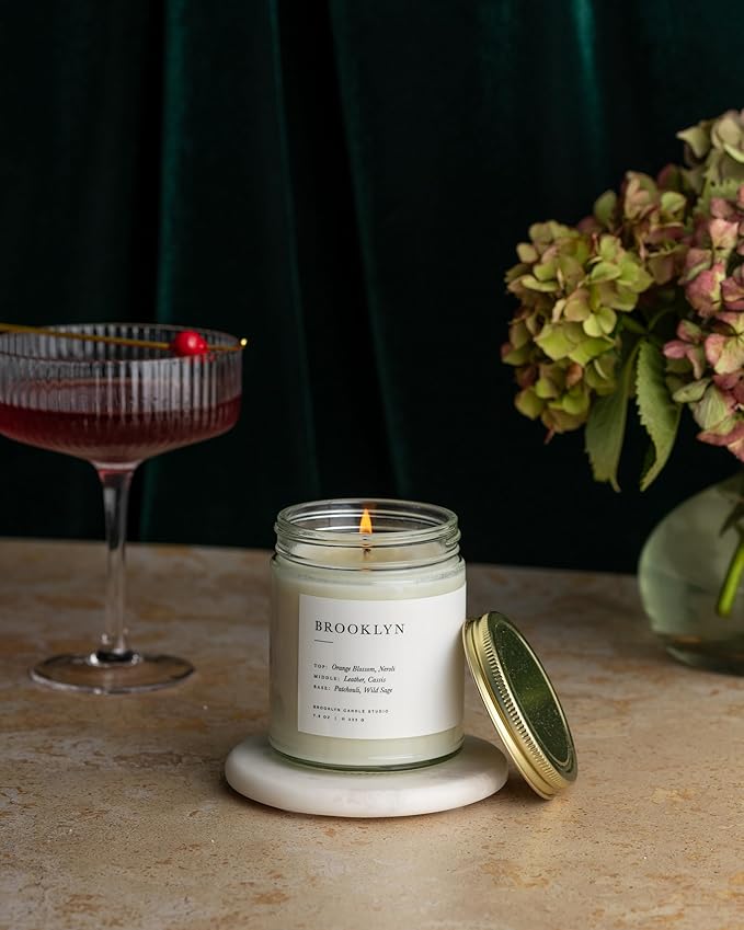 Brooklyn Candle Studio Brooklyn Jar Candle - Luxury Scented Candle, Vegan Soy Wax, Hand Poured in The USA, 50 Hour Slow Burn Time - 7.5oz