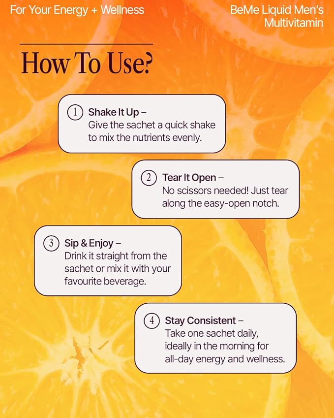 BeMe Be Vitalized Liquid Multivitamin - Daily Liquid Vitamins & Minerals, A, B-Complex, C, D, E, K, Calcium, Zinc, Magnesium, Health & Wellness Supplement Drink (30 Count (Pack of 1), Orange - Men)