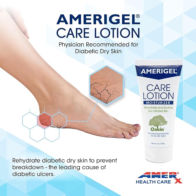 AMERIGEL Care Lotion – Hypoallergenic Moisturizer - Diabetic Skin Care - Rehydrates and Soothes Dry, Irritated Skin - 16 oz.