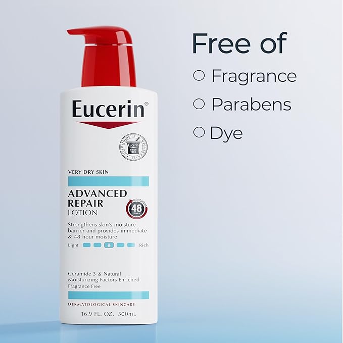 Eucerin Advanced Repair Body Lotion for Very Dry Skin, Unscented Lotion Formulated with Ceramides, 16.9 Fl Oz Bottle