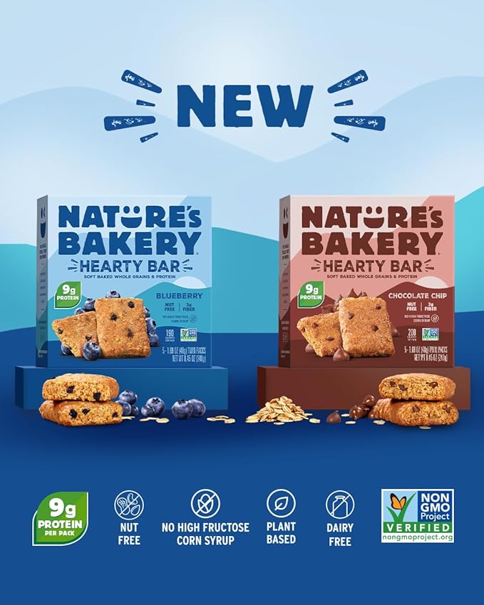 Nature’s Bakery Hearty Bars Blueberry, Whole Grains, Dairy-Free, Snack Bar, 30 Count