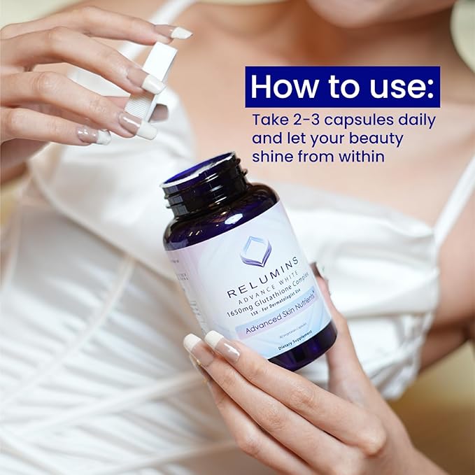 Relumins 1650mg L-Glutathione Complex with Hyaluronic Acid, Alpha Lipoic Acid, Rose HIPS, Vitamin E & Riboflavin, Antioxidant Support, Skin Hydration & Wellness, Made in USA – 90 Capsules x 5 Bottles