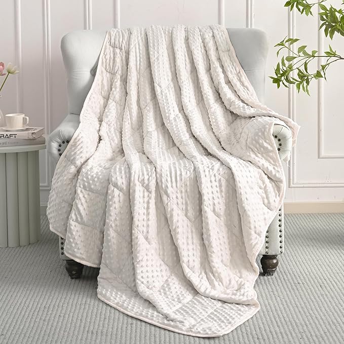 Mr. Sandman Weighted Blanket for Adults, Heavy Blanket for Woman,Man Sleeping/Calm, Soft and Cozy Weighted Throw Blankets, Machine Washable, 60 x 80in, 15 lbs, White
