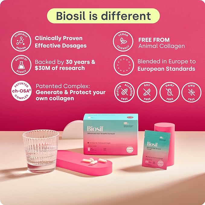 Biosil Advanced Hair Growth Formula - 30 Packets - Promotes Hair (re) Growth, Prevents Hair Loss and Shedding & Increases Thickness and Strength - with Patented ch-OSA - 1 Month Supply