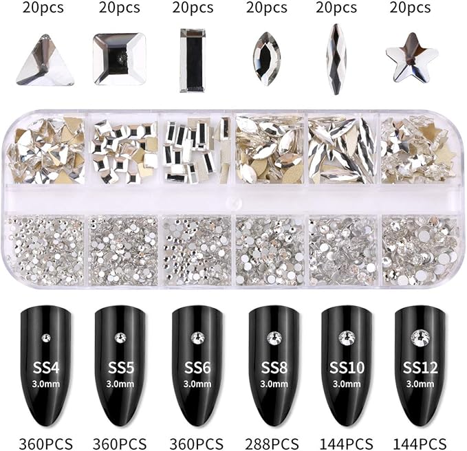 120 Pcs Glass Crystal Nail Rhinestones for Nail Art Craft,Micro Nail Pixie Beads,Mixed Colors 3D Decorations Nail Art Kit